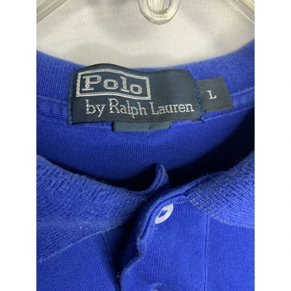 Mens L Polo By Ralph Lauren Blue Collared pony Preppy Short Sleeve Cotton Shirt